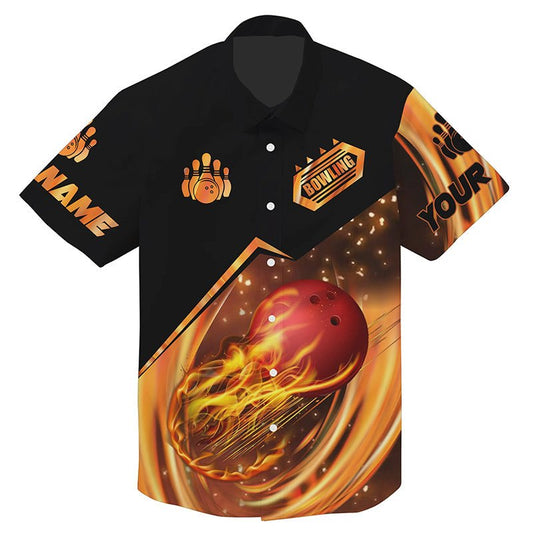 Personalisierte Bowlinghemden mit Flammenmuster und individuellem Namen - Hawaiianische Bowlinghemden für Teams (Modell Q4453) - Climcat