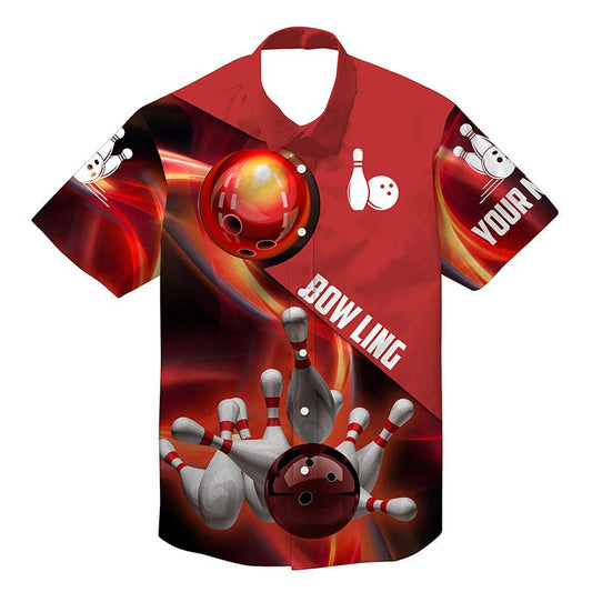 Personalisierte Bowlinghemden mit Namen - Rotes Flammen-Bowlinghemd, individuelle Bowlingteam-Hemden Q4463 - Climcat