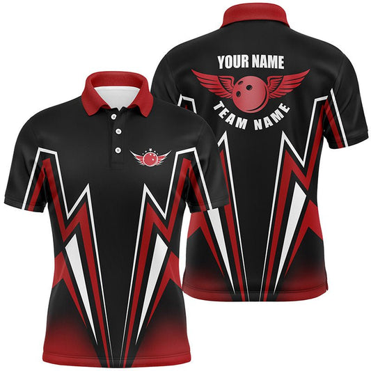 Personalisierte Bowlinghemden - Rotes und schwarzes Bowlinghemd mit individuellem Blitzdesign für Herren, Bowling-Teamshirt Jersey Q4701 - Climcat