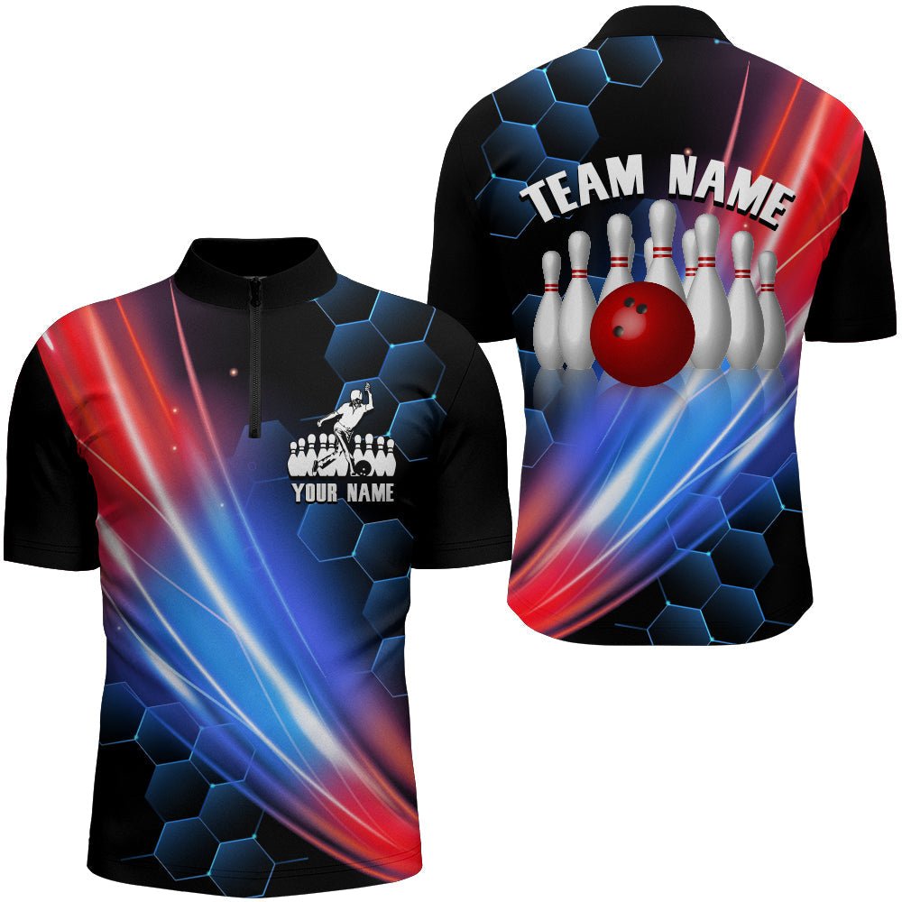 Personalisierte Bowlingshirts für Herren | 1/4 Zip Bowling Trikot für Teams | Schwarzes Viertelreißverschluss Bowling Shirt D62 - Climcat