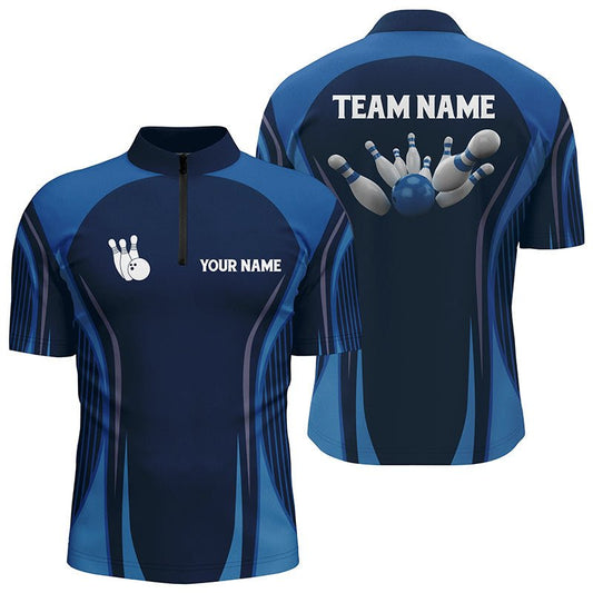 Personalisierte Bowlingshirts für Herren | Blaues Vintage Bowling Team Trikot | Individuell gestaltbar | Q6391 - Climcat