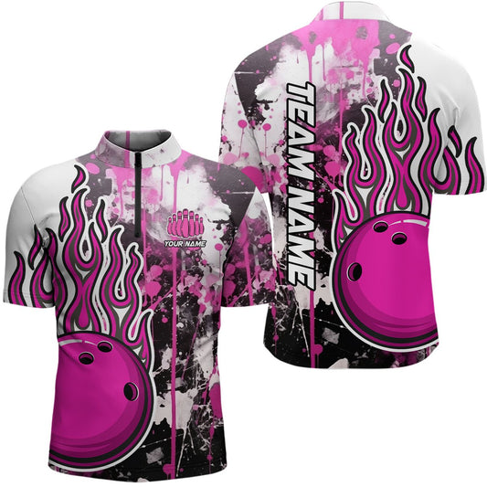 Personalisierte Bowlingshirts für Herren - Pink Camo Flame Design - Individuelle Bowlingteam Trikots - Bowling Liga Shirts P5410 - Climcat