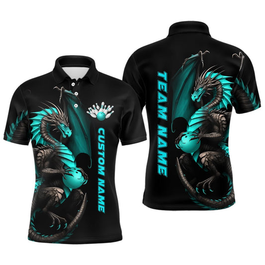 Personalisierte Cyan Dragon Bowling Polo Shirts für Herren - Team Bowling Trikots - Bowler Outfit - Bowling Bekleidung P5332 - Climcat