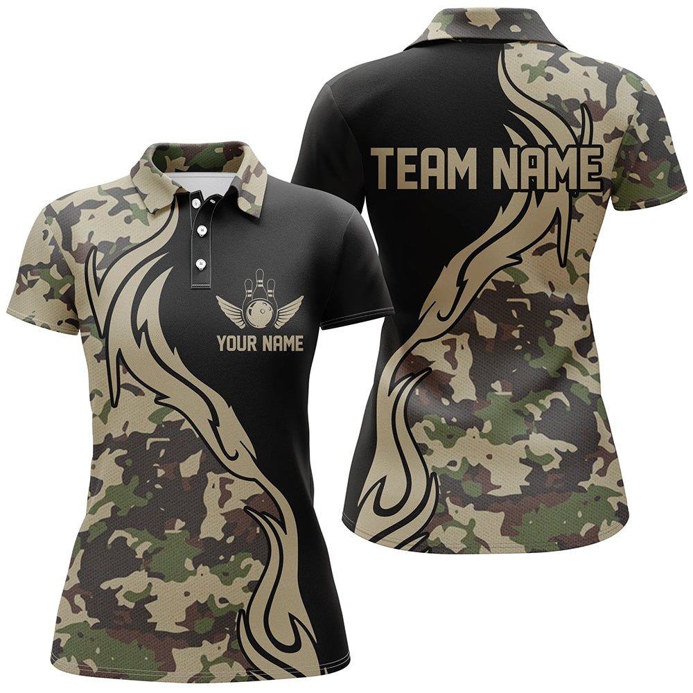 Personalisierte Damen-Bowling-Liga-Shirts in Militärgrünem Tarnmuster für das Bowling-Team P5517 - Climcat