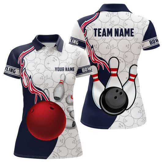 Personalisierte Damen Bowling Polo Shirts - Bowlingkugel und Pins - Team Liga Bowling Trikots - P5305 - Climcat