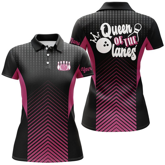 Personalisierte Damen Bowling Polo Shirts - Königin der Bahnen Bowling Girl, Bowling Team Shirt für Frauen | Pink Q4687 - Climcat