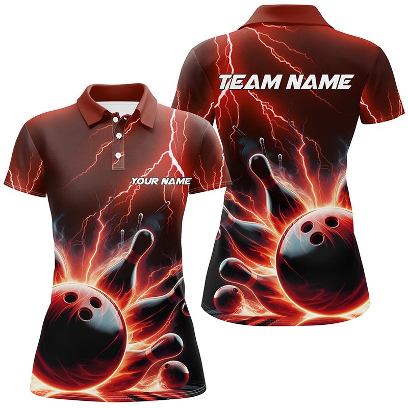 Personalisierte Damen Bowling Polo Shirts - Roter Blitz und Donner - Bowling Strike - Bowling Team Shirts P5404 - Climcat