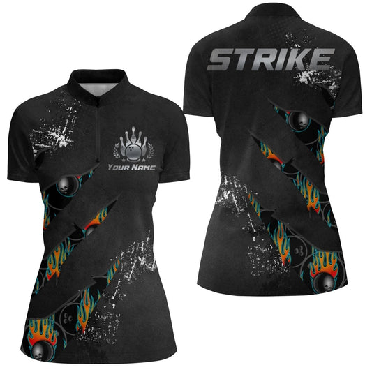 Personalisierte Damen Bowling Shirt, Kurzarm, Viertelreißverschluss, N103 - Climcat