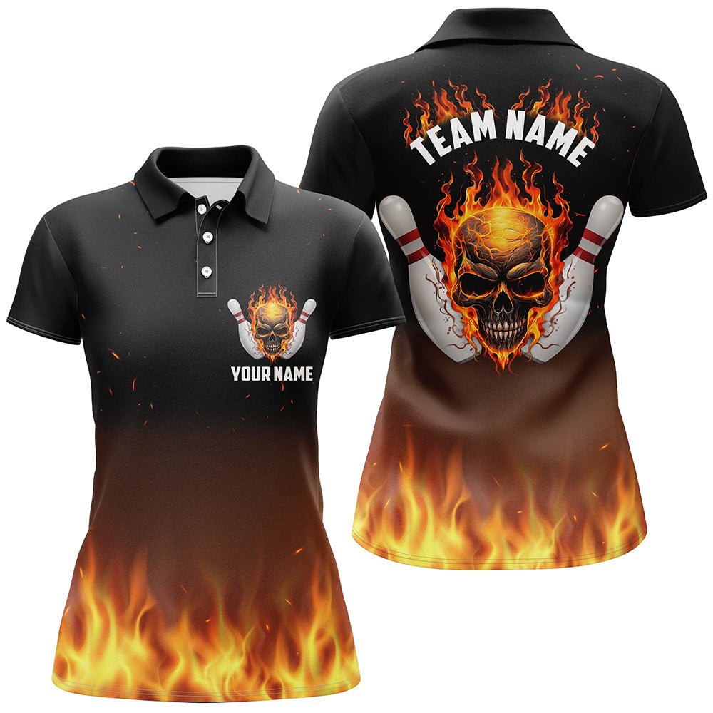 Personalisierte Damen Bowling Shirts, Flammen Schädel Team Bowling Trikots für Bowling Spieler P5159 - Climcat