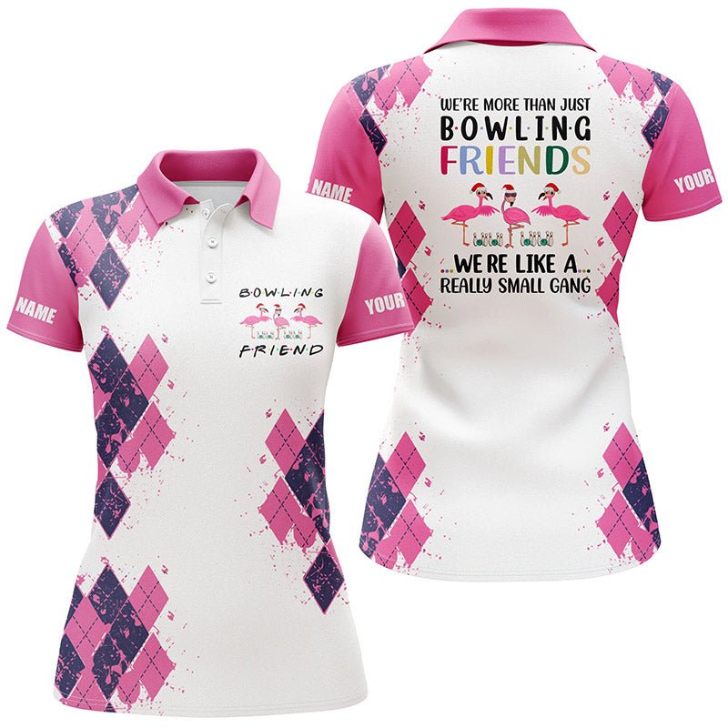 Personalisierte Damen Bowling Shirts mit individuellem Namen - Wir sind mehr als nur Bowling-Freunde! Flamingo Design - Bowling Polo Shirts Q4424 - Climcat