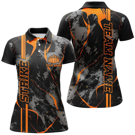 Personalisierte Damen Bowling Shirts - Orange Strike Polo - Orange Camo Bowling Team Trikots P5385 - Climcat