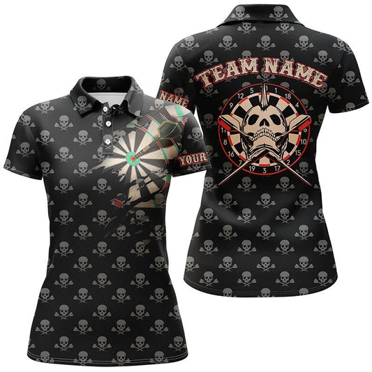 Personalisierte Darts Polo Shirts mit Totenkopf und gekreuztem Muster, gruselige Dart Trikots für Frauen L336 - Climcat