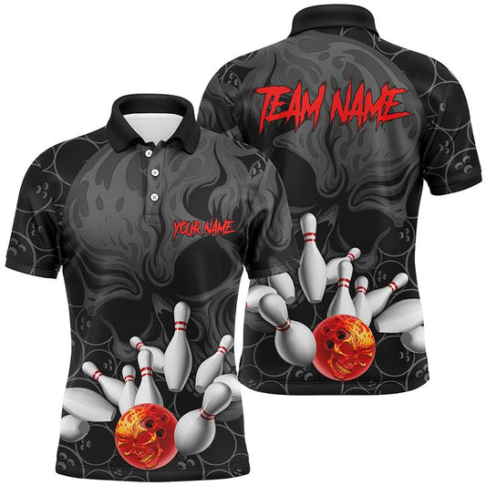 Personalisierte Flammen-Schädel Herren Bowling Polo Shirts - Bowling Team Trikots - Halloween Outfits P5366 - Climcat