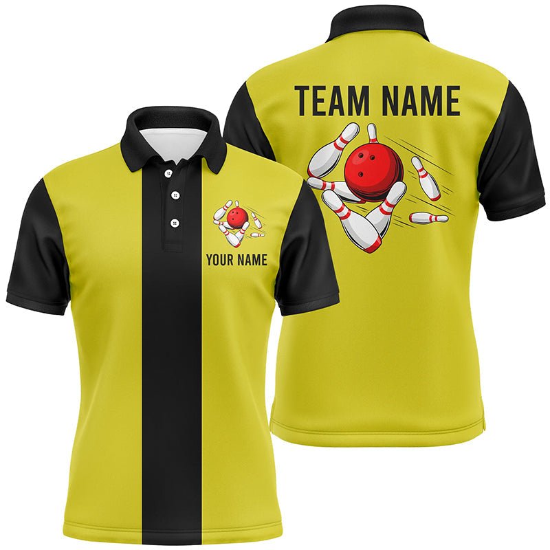 Personalisierte Gelb-Schwarze Retro Bowling Polo Shirts für Herren - Individuelle Vintage Bowling Team Trikots Q6981 - Climcat