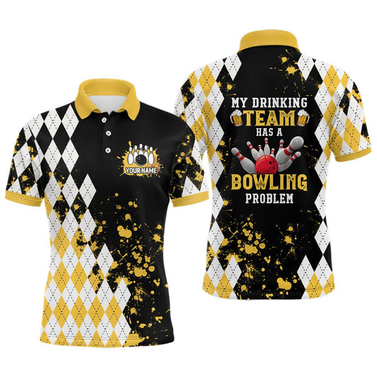 Personalisierte gelbe Retro-Bowling-Polo-Shirts für Herren individuell Mein Trinkteam hat ein Bowling-Problem Q6951 - Climcat