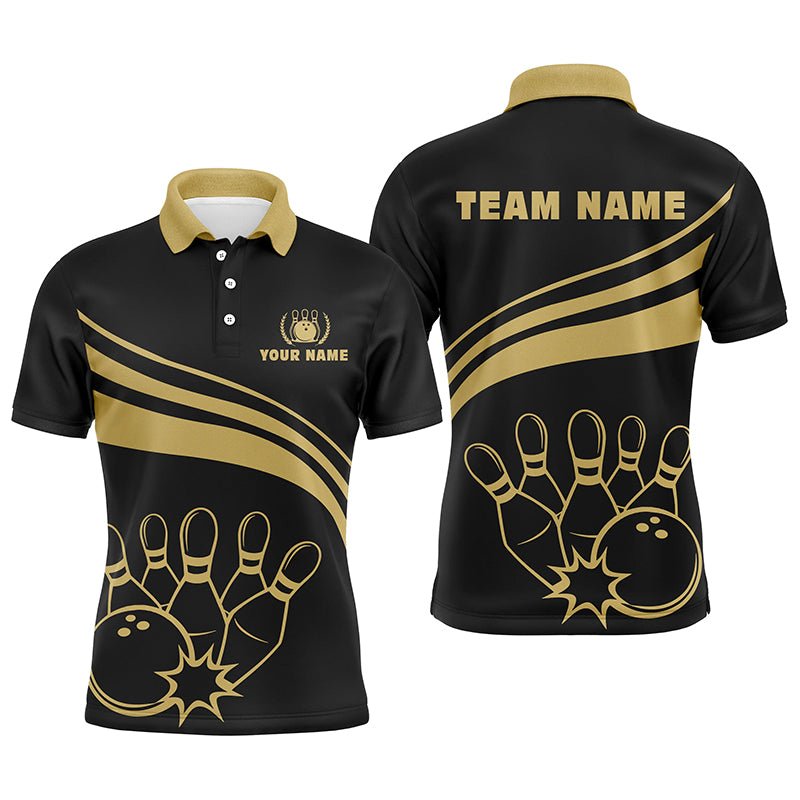 Personalisierte goldene Bowling-Polo-Shirts für Herren, individuelles Herren-Bowlinghemd für Team Bowl Jersey | Schwarz Q6708 - Climcat