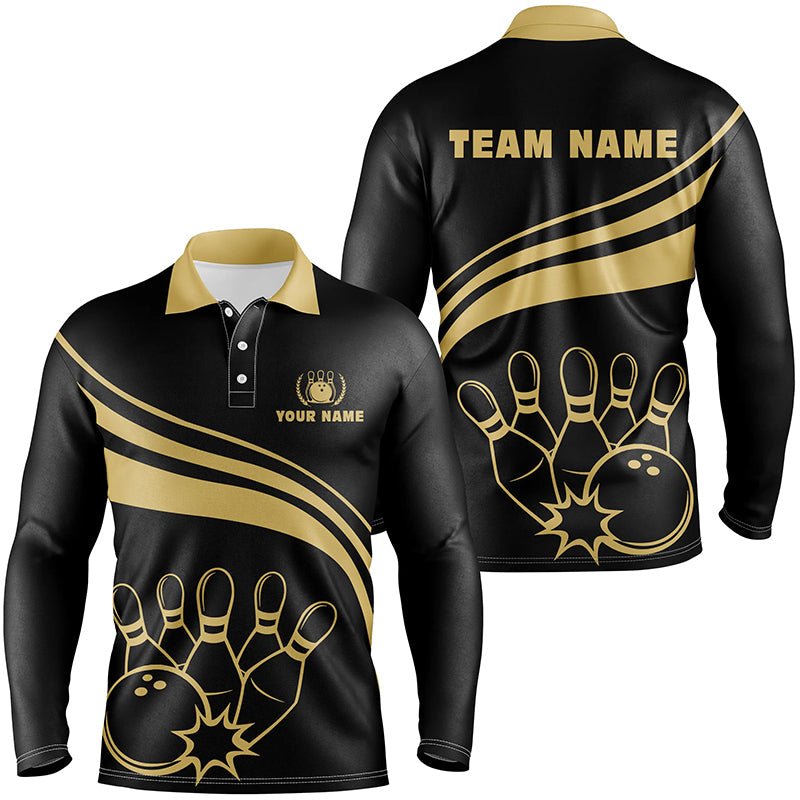 Personalisierte goldene Bowling-Polo-Shirts für Herren, individuelles Herren-Bowlinghemd für Team Bowl Jersey | Schwarz Q6708 - Climcat
