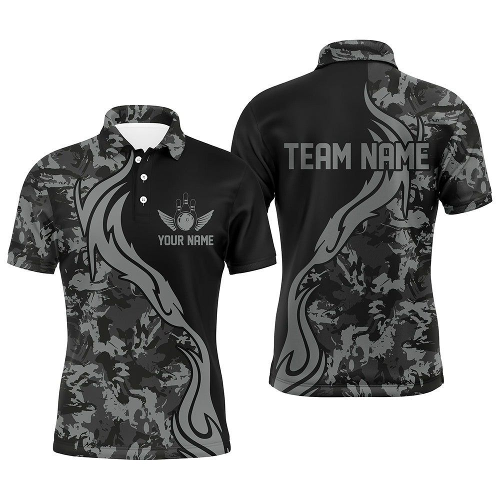 Personalisierte graue Camouflage-Bowlinghemden für Herren - Individuelle Bowling-Teamtrikots für Bowler-Outfits P5520 - Climcat