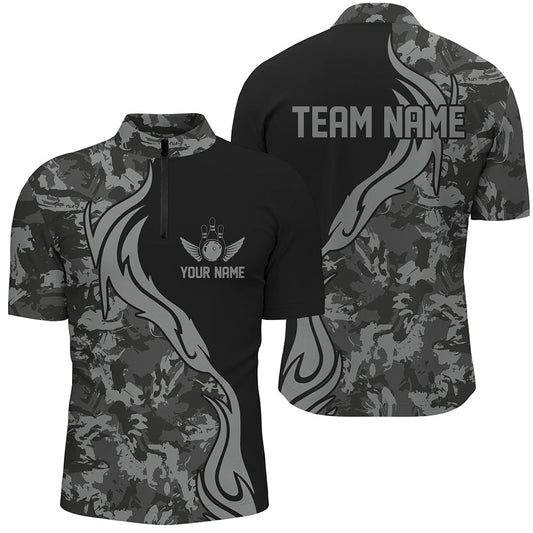 Personalisierte graue Camouflage-Bowlinghemden für Herren - Individuelle Bowling-Teamtrikots für Bowler-Outfits P5520 - Climcat