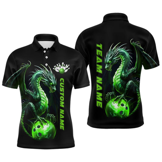 Personalisierte grüne Drachen Bowling Team Trikots Herren Polo Shirts Bowling Liga Shirts P5354 - Climcat