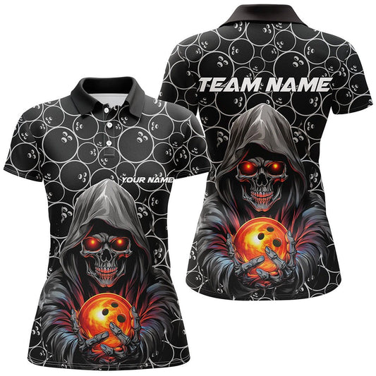 Personalisierte Halloween Bowling Outfits - Skull Bowling Polo Shirts für Damen - Bowling Liga Shirts P5345 - Climcat