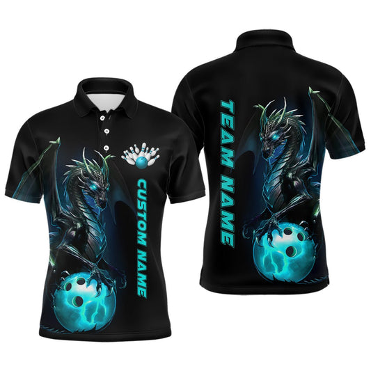 Personalisierte Herren Bowling Polo Shirts - Blauer Drache Bowling Team Trikots - Bowling Liga Shirts Outfits P5351 - Climcat