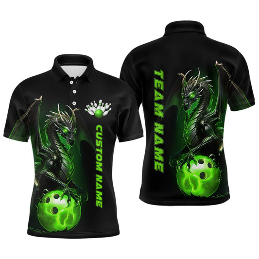 Personalisierte Herren Bowling Polo Shirts - Grün - Drachen Bowling Team Trikots - Bowling Liga Shirts Outfits P5350 - Climcat