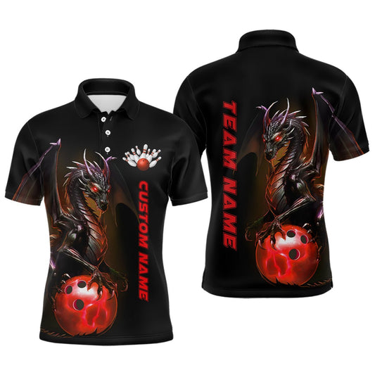 Personalisierte Herren Bowling Polo Shirts - Rote Drachen Bowling Team Trikots - Bowling Liga Shirts Outfits P5352 - Climcat