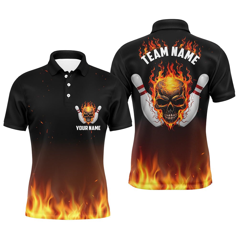 Personalisierte Herren Bowling Shirts, Flammen Schädel Team Bowling Trikots für Bowling Spieler P5159 - Climcat