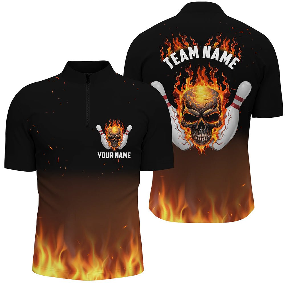 Personalisierte Herren Bowling Shirts, Flammen Schädel Team Bowling Trikots für Bowling Spieler P5159 - Climcat