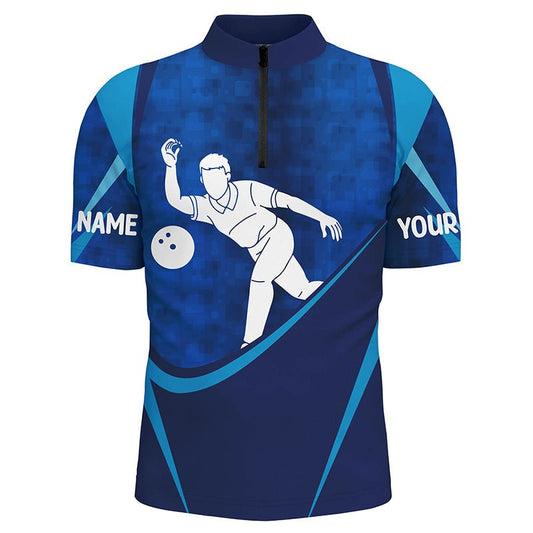 Personalisierte Herren Bowling Trikots mit individuellem Namen, Blau, Bowling Shirts für Männer P4202 - Climcat