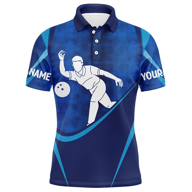 Personalisierte Herren Bowling Trikots mit individuellem Namen, Blau, Bowling Shirts für Männer P4202 - Climcat