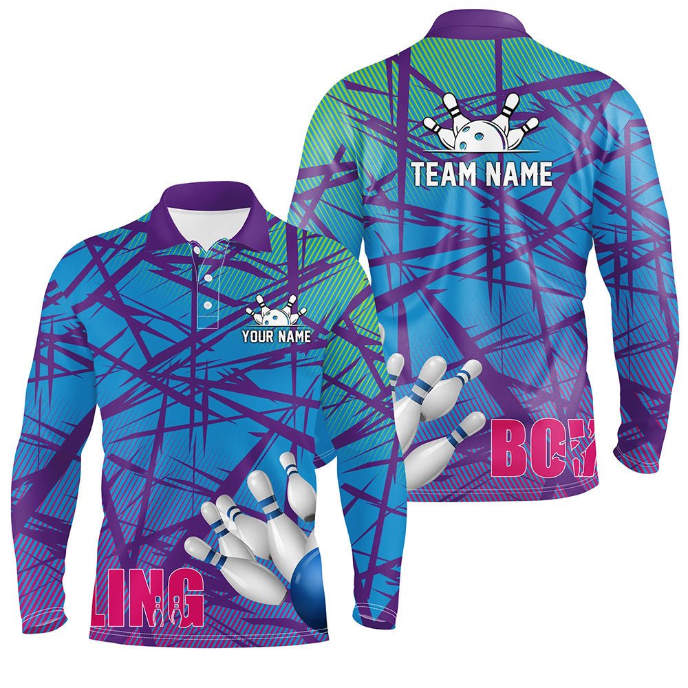 Personalisierte Herren Polo Bowling Shirt blau lila Tarnmuster Bowling Trikots, Personalisierte Bowling Team Shirts Q6996 - Climcat