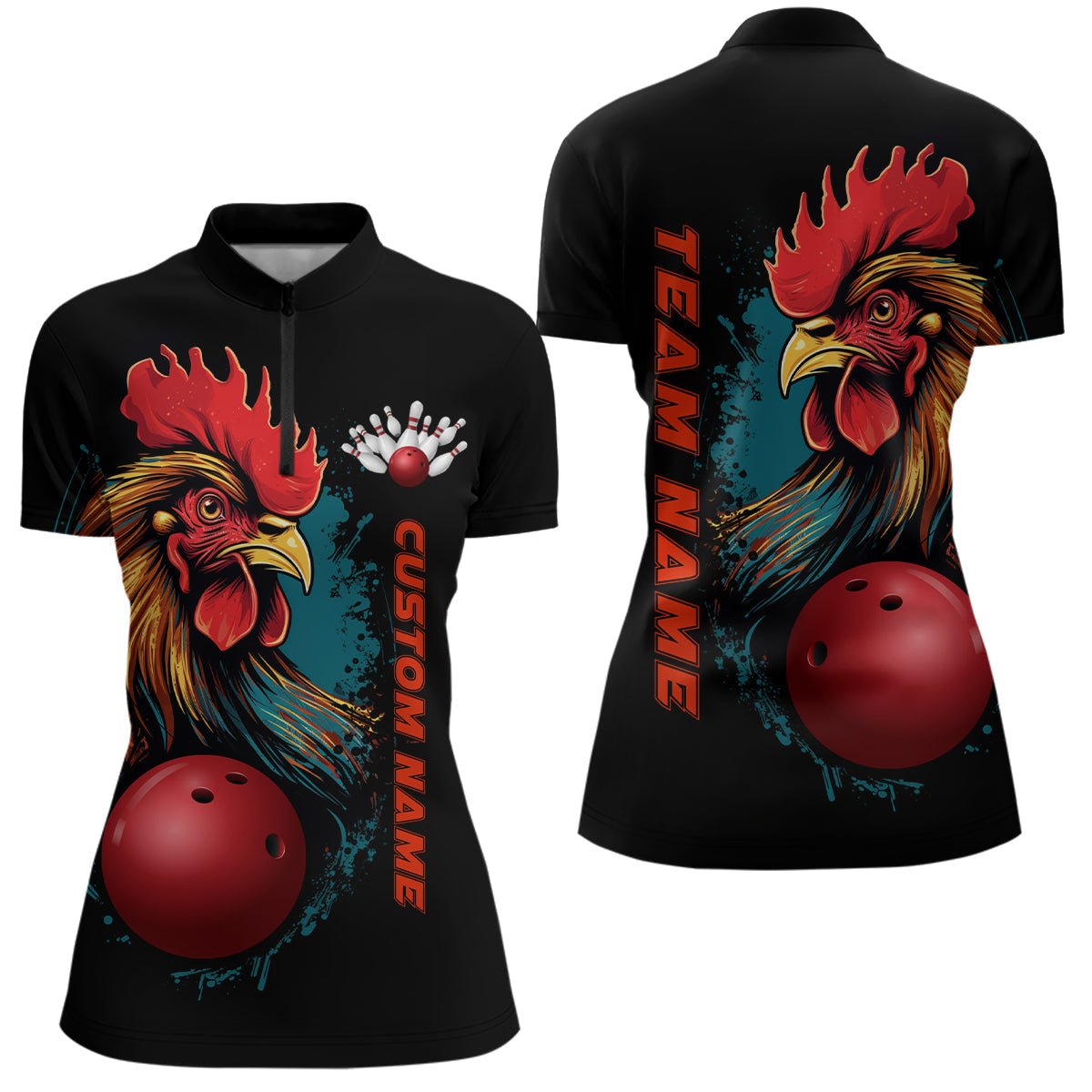Personalisierte Hühner-Bowling-Shirts für Damen | Viertelreißverschluss | Team-Bowling-Liga Trikot P5290 - Climcat