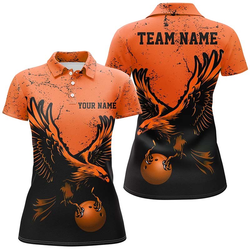 Personalisierte Orange Eagle Damen Bowling Polo Shirts - Grunge Vintage Bowling Team Trikots - P5343 - Climcat