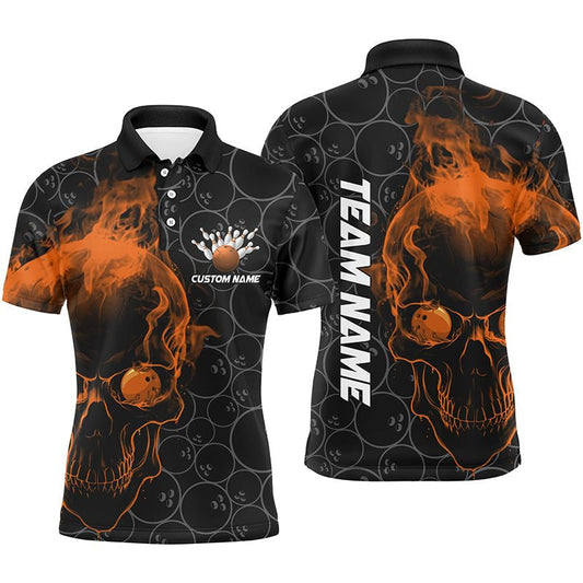 Personalisierte Orange Skull Herren Bowling Polo Shirts - Individuelle Bowling Trikots für Teams - Bowling Liga Outfits P5415 - Climcat