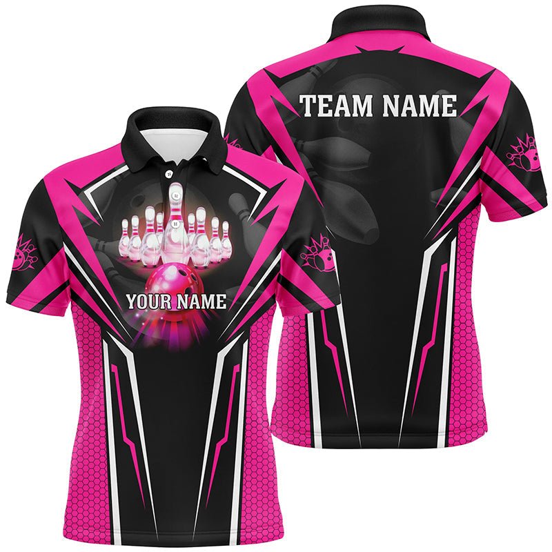 Personalisierte Pink Bowling Polo Shirts für Herren, Strike Bowling Team Trikots, Bowlers Outfits P5225 - Climcat