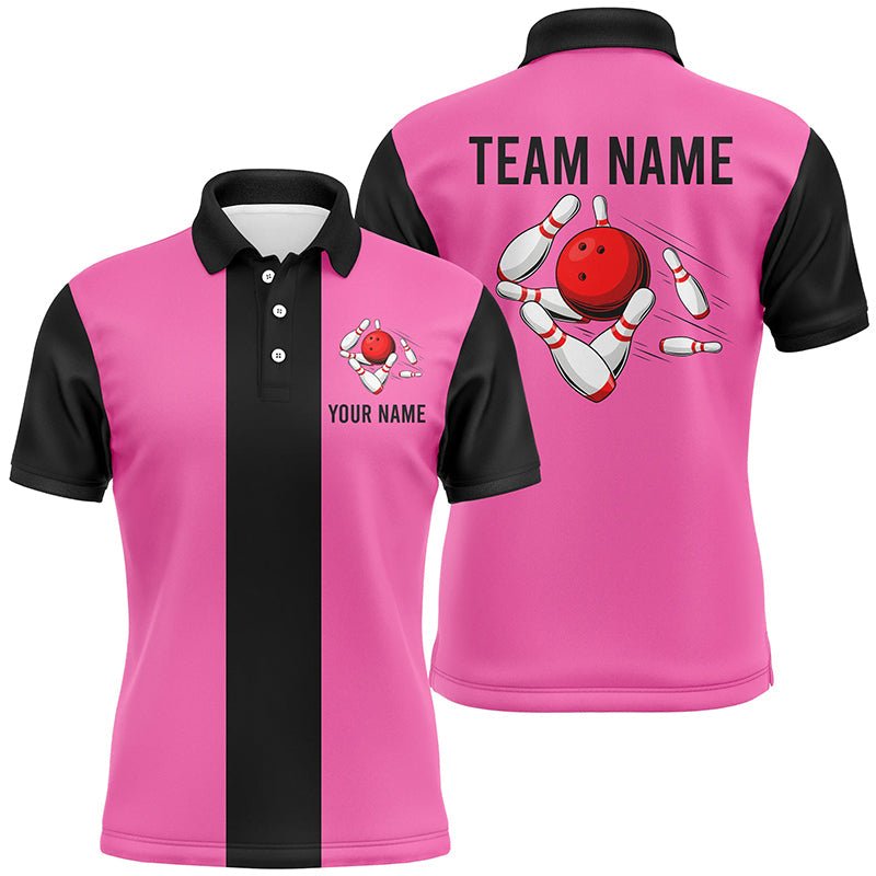 Personalisierte Pink Schwarze Retro Bowling Polo Shirts für Herren - Individuelle Vintage Bowling Team Trikots Q6568 - Climcat
