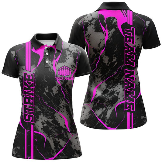 Personalisierte Pink Strike Bowling Shirts für Damen - Polo Pink Camo Bowling Team Trikots - Bowling Liga P5384 - Climcat