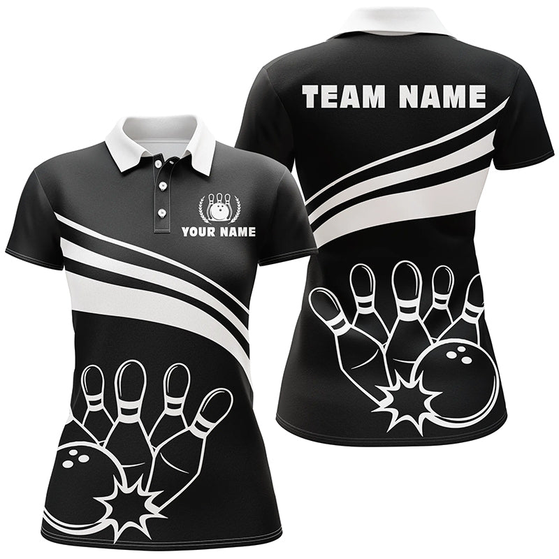 Personalisierte Polo-Bowling-Shirts für Damen, individuell gestaltete schwarze weiße Damen-Bowling-Shirts, Team Bowl Jersey Q6875 - Climcat