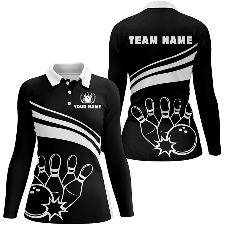 Personalisierte Polo-Bowling-Shirts für Damen, individuell gestaltete schwarze weiße Damen-Bowling-Shirts, Team Bowl Jersey Q6875 - Climcat