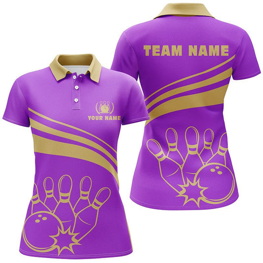 Personalisierte Polo-Bowling-Shirts für Damen, individuelle Damen-Bowling-Shirts für Team Bowl Jersey | Lila Q5354 - Climcat