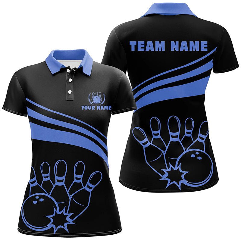 Personalisierte Polo-Bowling-Shirts für Damen, individuelle schwarze Damen-Bowling-Shirts, Team-Bowl-Jersey | Blau Q6924 - Climcat