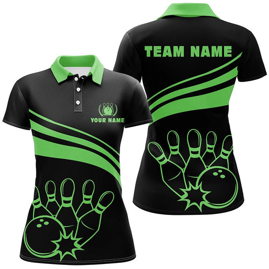 Personalisierte Polo-Bowling-Shirts für Damen, individuelle schwarze Damen-Bowling-Shirts, Team-Bowl-Jersey | Grün Q6925 - Climcat