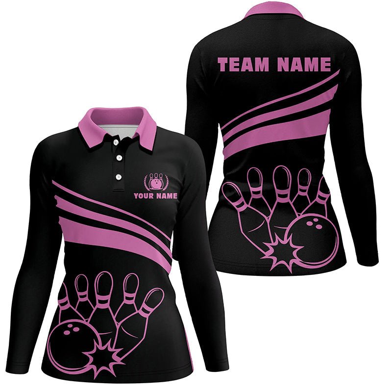 Personalisierte Polo-Bowling-Shirts für Damen, individuelle schwarze Damen-Bowling-Shirts, Team-Bowl-Jersey | Pink Q6923 - Climcat