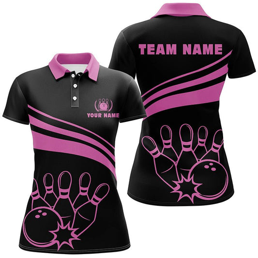 Personalisierte Polo-Bowling-Shirts für Damen, individuelle schwarze Damen-Bowling-Shirts, Team-Bowl-Jersey | Pink Q6923 - Climcat