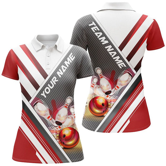 Personalisierte rote Bowling-Shirts für Damen - Bowling-Team Trikots - Bowler Outfits P5494 - Climcat