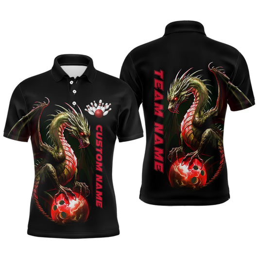 Personalisierte Rote Drachen Bowling Team Trikots Herren Polo Shirts Bowling Liga Shirts P5355 - Climcat