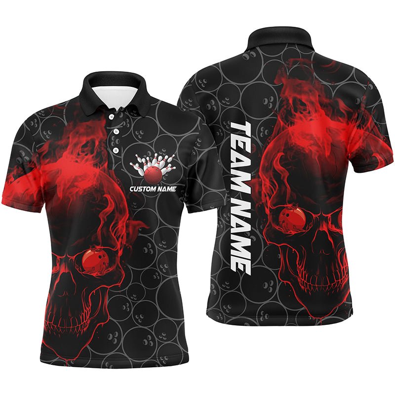 Personalisierte Rote Totenkopf Herren Bowling Polo Shirts - Team Bowling Trikots - Bowling Liga Outfits P5396 - Climcat