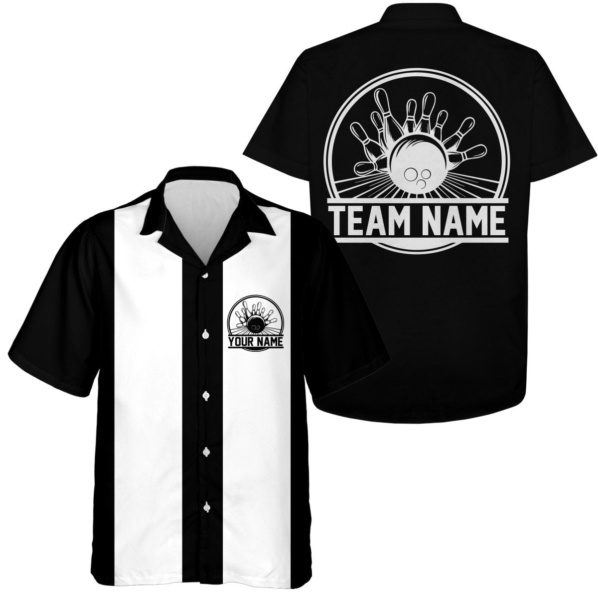 Personalisierte Schwarz-Weiß Retro Bowling hemd für Herren, Vintage Bowling Team Shirts, Bowler Geschenke P3823 - Climcat